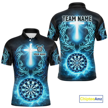 Thunder Blue Dartboard Cross Men Darts Team Shirt Personalized Tribal Dart Polo Jerseys NYN2555