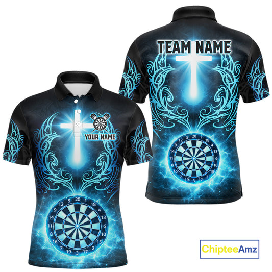 Thunder Blue Dartboard Cross Men Darts Team Shirt Personalized Tribal Dart Polo Jerseys NYN2555