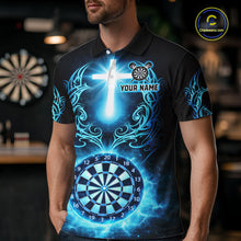 Load image into Gallery viewer, Thunder Blue Dartboard Cross Men Darts Team Shirt Personalized Tribal Dart Polo Jerseys NYN2555