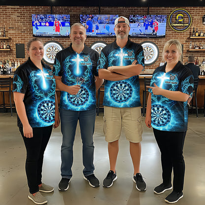 Thunder Blue Dartboard Cross Women Darts Team Shirt Personalized Tribal Dart Polo Jerseys NYN2555