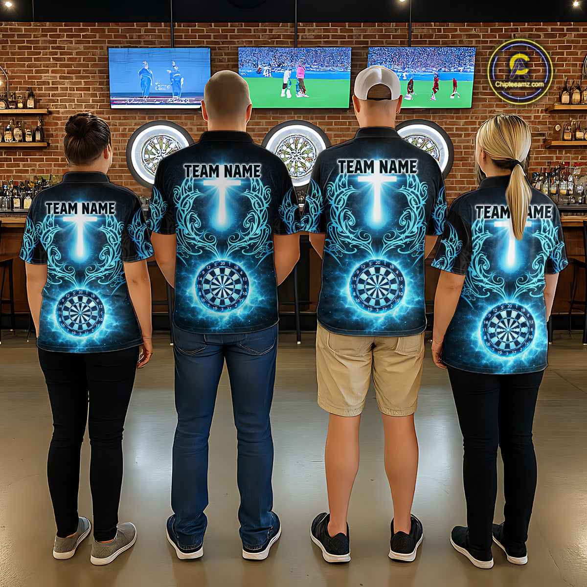 Thunder Blue Dartboard Cross Women Darts Team Shirt Personalized Tribal Dart Polo Jerseys NYN2555