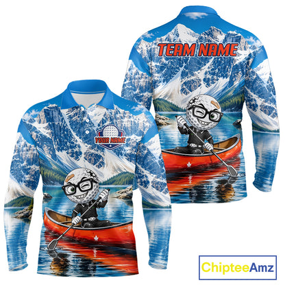 Long-sleeve shirt with mountain and kayak design, featuring 'Team Name'