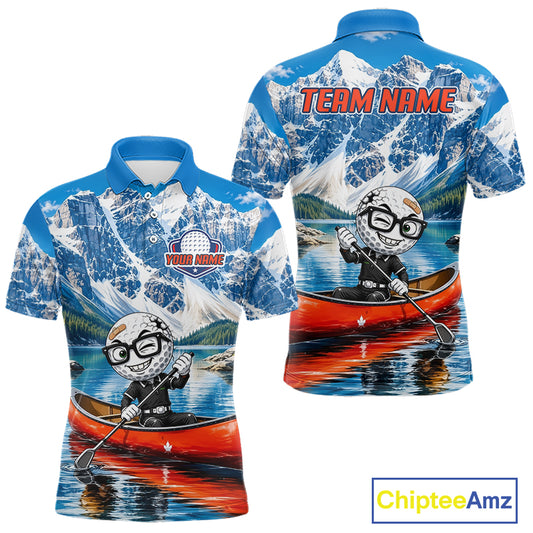 Polo shirt with mountain and canoe design, featuring 'Team Name' text on the back.