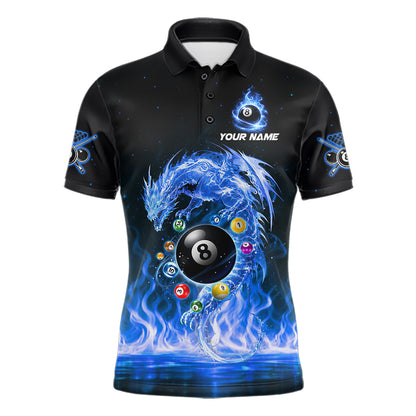 Fire Flame Dragon Pool 8 Ball Men's Billiard Shirt Custom Billiard Team League Attire|Blue NYN2557