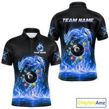 Load image into Gallery viewer, Fire Flame Dragon Pool 8 Ball Men's Billiard Shirt Custom Billiard Team League Attire|Blue NYN2557