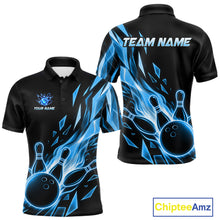 Load image into Gallery viewer, Fire Flame Bowling Ball And Pins Bowling Polo Shirt For Men Custom Blue Broken Glass Bowling Team Jersey