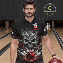 Load image into Gallery viewer, Male bowler wearing Red And Grey Smokes Horror Skull bowling jersey custom bowling league apparel