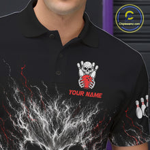 Load image into Gallery viewer, Male bowler wearing Red And Grey Smokes Horror Skull bowling jersey custom bowling league appare