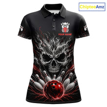Load image into Gallery viewer, Red And Grey Smokes Horror Skull Bowling Polo Shirt For Women Custom Thunder Skull Bowling Team Jersey