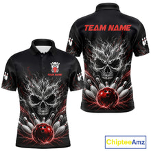 Load image into Gallery viewer, Red And Grey Smokes Horror Skull Bowling Polo Shirt For Men Custom Thunder Skull Bowling Team Jersey