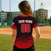 Load image into Gallery viewer, Red And Black Classic Baseball Jersey Custom Pinstripe Baseball Jersey For Women NYN0814