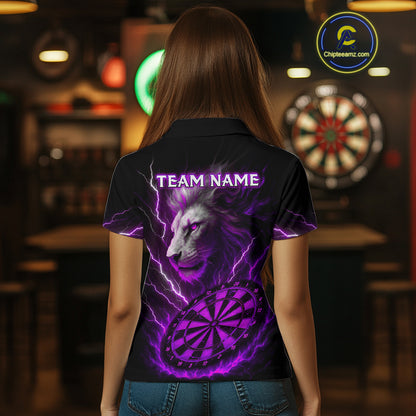 Purple Custom Women Darts Shirt With Lion Personalized Lightning Dartboard Dart Jerseys NYN1220