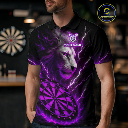 Purple Custom Men Darts Shirt With Lion Personalized Lightning Dartboard Dart Jerseys NYN1220
