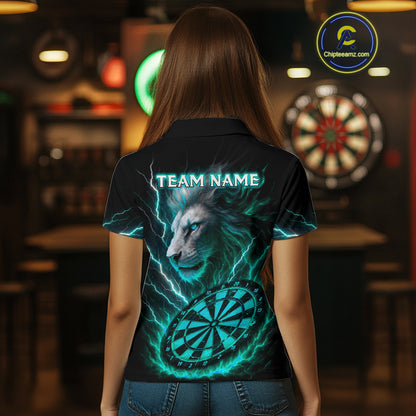 Turquoise Custom Women Darts Shirt With Lion Personalized Lightning Dartboard Dart Jerseys NYN1221