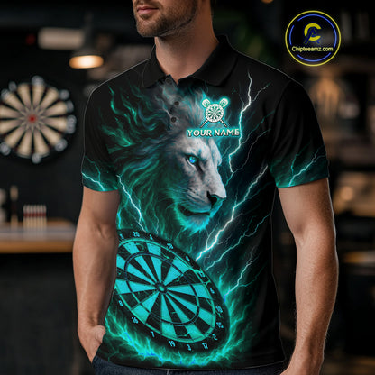 Turquoise Custom Men Darts Shirt With Lion Personalized Lightning Dartboard Dart Jerseys NYN1221