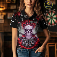 Load image into Gallery viewer, Grey Red Smoke Crown Skull Dartboard Custom Women Polo Dart Shirt Splatter Dart Jerseys NYN1773