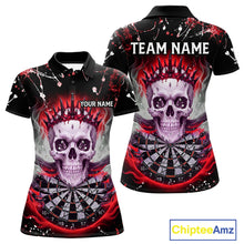 Load image into Gallery viewer, Grey Red Smoke Crown Skull Dartboard Custom Women Polo Dart Shirt Splatter Dart Jerseys NYN1773