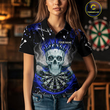 Load image into Gallery viewer, Grey Blue Smoke Crown Skull Dartboard Custom Women Polo Dart Shirt Splatter Dart Jerseys NYN1774