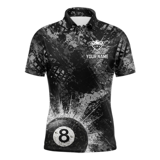 Black White Grunge Pool 8 Ball Billiard Shirt For Men Personalized Ball Billiard Attire Gifts NYN2569
