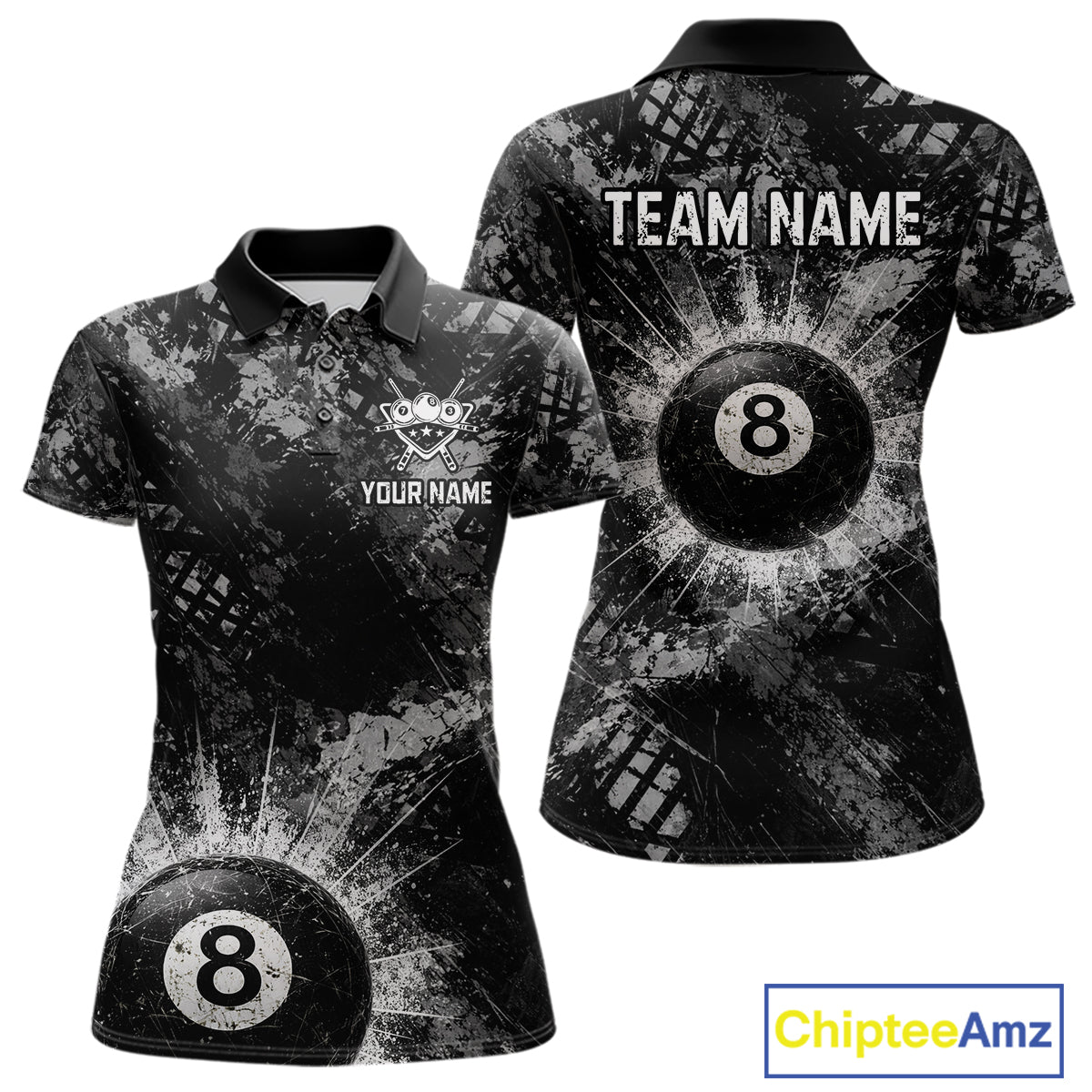 Black White Grunge Pool 8 Ball Billiard Shirt For Women Personalized Ball Billiard Attire Gifts NYN2569