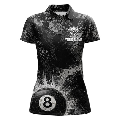 Black White Grunge Pool 8 Ball Billiard Shirt For Women Personalized Ball Billiard Attire Gifts NYN2569