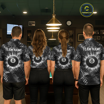 Black White Grunge Pool 8 Ball Billiard Shirt For Men Personalized Ball Billiard Attire Gifts NYN2569