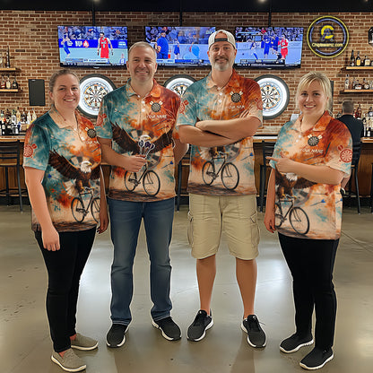 Blue & Orange Watercolor Funny Eagle Dartboard Men Dart Quarter-Zip Shirts Custom Dart Team Jerseys NYN2728