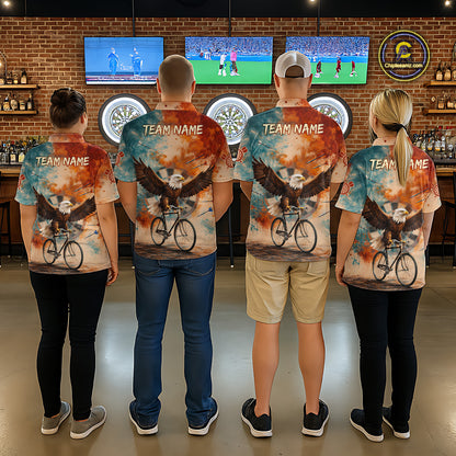 Blue & Orange Watercolor Funny Eagle Dartboard Men Dart Quarter-Zip Shirts Custom Dart Team Jerseys NYN2728