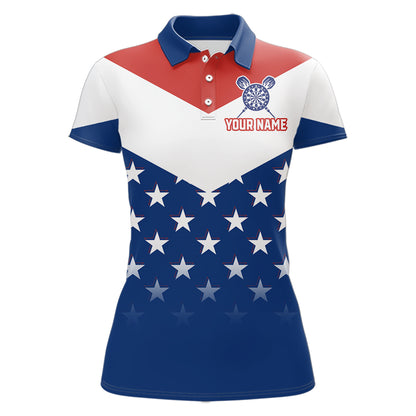 Blue And Red Dartboard Patriotic Dart Polo Shirts For Women Custom Dart Team Jerseys NYN2729