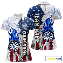Load image into Gallery viewer, Blue flaming dartboard smoke dart polo shirt for women custom dart clothing