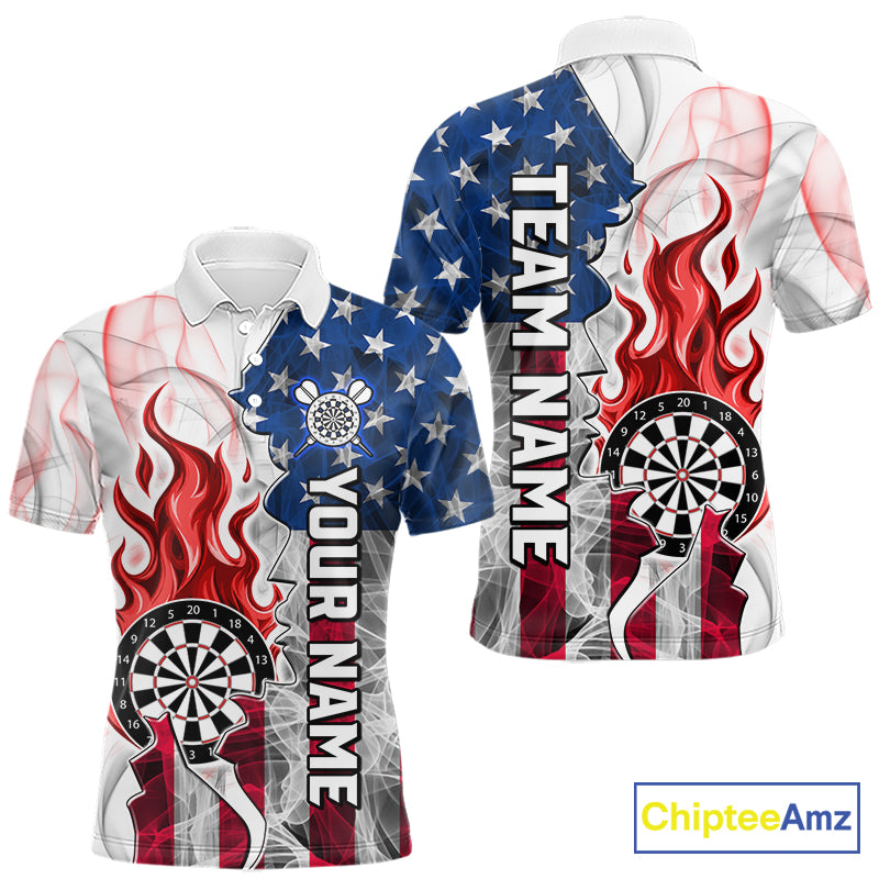 Red flaming dartboard smoke dart polo shirt for men custom dart apparel