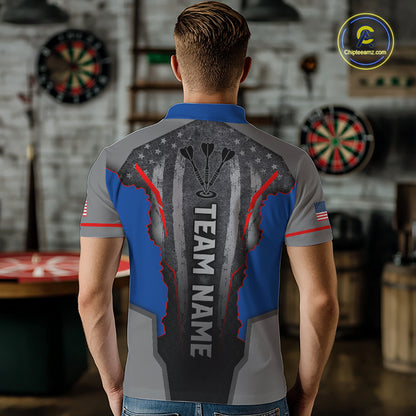 Custom Grunge American Flag Darts Polo & 1/4-Zip For Men, Patriotic Dart Jerseys For Team NYN3342