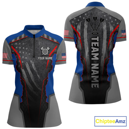 Grunge American flag darts 1/4-zip shirt for women patriotic dart team jersey