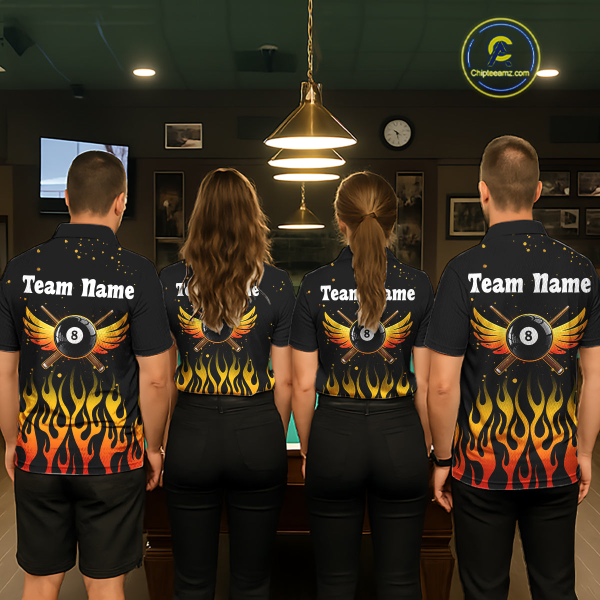Flaming Phoenix Billiard League Shirts For Women Custom Wings 8 Ball Billiard Pool Jerseys NYN2309