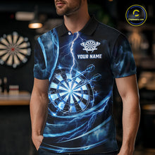 Load image into Gallery viewer, Personalized Thunder Darts Polo &amp; 1/4-Zip Shirt For Men Lightning Dark Blue Dart Attire Jerseys NYN2955