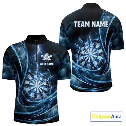 Personalized Thunder Darts Polo & 1/4-Zip Shirt For Men Lightning Dark Blue Dart Attire Jerseys NYN2955
