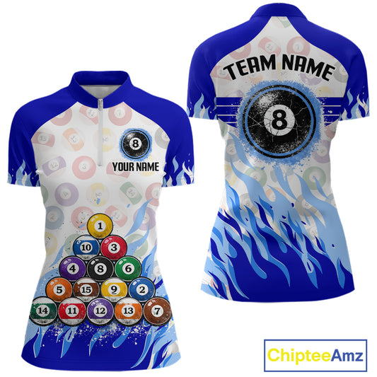Blue Pool Billiard Balls League Jerseys For Women Custom Grunge Ball 8 Billiard Team Jersey NYN2316