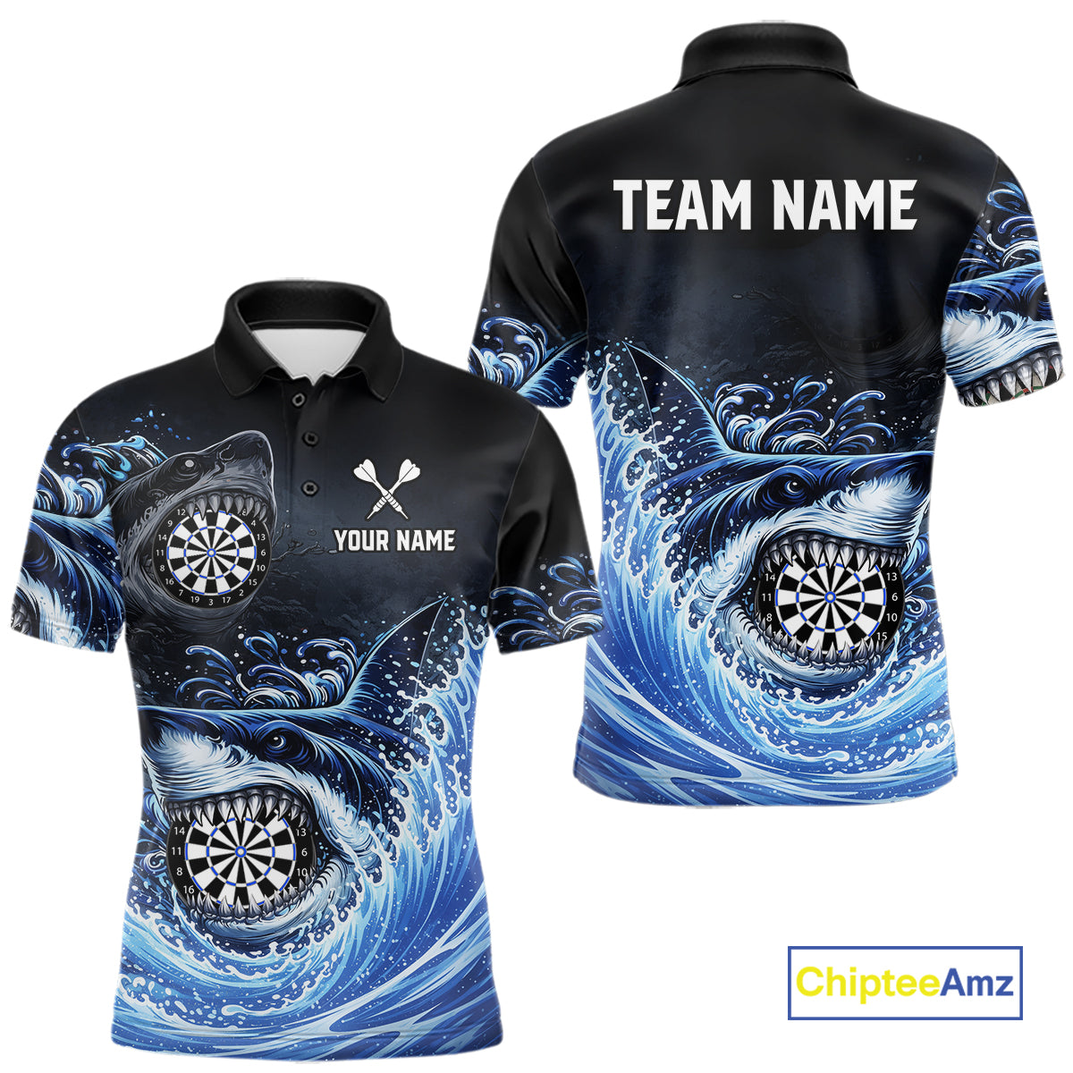 Personalized Funny Shark Waving Blue Dartboard Men Darts Polo Shirt Custom Darts Team Jerseys NYN2583
