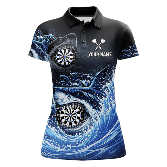 Personalized Funny Shark Waving Blue Dartboard Women Darts Polo Shirt Custom Darts Team Jerseys NYN2583