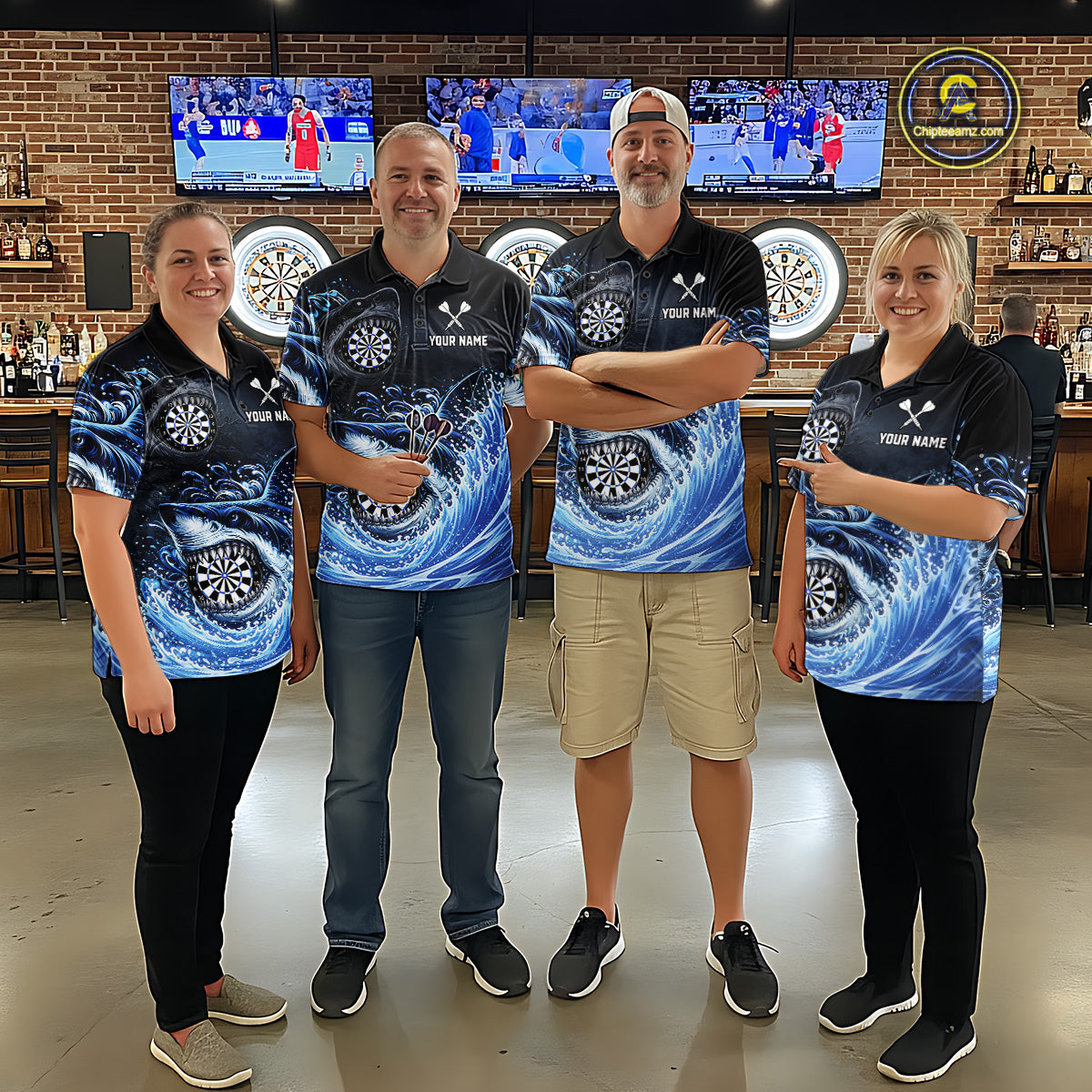 Personalized Funny Shark Waving Blue Dartboard Men Darts Polo Shirt Custom Darts Team Jerseys NYN2583