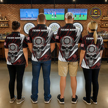 Load image into Gallery viewer, Silver Skull Red Grunge US Flag Women Darts Quarter-Zip Shirt Custom Name Dart League Jerseys NYN2061