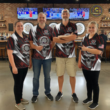 Load image into Gallery viewer, Silver Skull Red Grunge US Flag Women Darts Quarter-Zip Shirt Custom Name Dart League Jerseys NYN2061