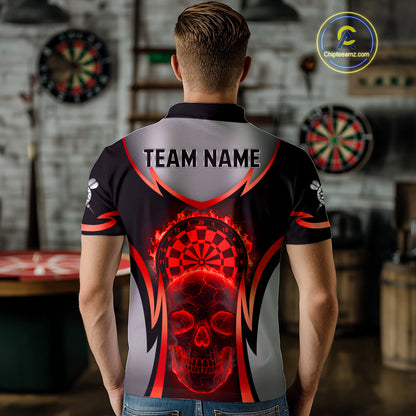 Silver Red Flaming Skull Dartboard Men Darts Polo Shirt Custom Team Dart League Jerseys NYN2071