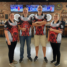 Load image into Gallery viewer, Silver Red Flaming Skull Dartboard Women Darts Polo Shirt Custom Team Dart League Jerseys NYN2071