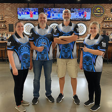 Load image into Gallery viewer, Silver Blue Flaming Skull Dartboard Women Darts Polo Shirt Custom Team Dart League Jerseys NYN2072