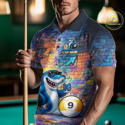 Custom Funny Shark Pool 8 Ball & 9 Ball Men Billiard Shirt Personalized Graffiti Billiard Attire NYN2594