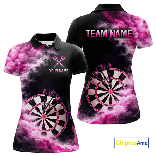 Custom Pink Smokes Dartboard & Arrow Women Darts Polo Shirt Personalized Darts Team Jerseys NYN2597