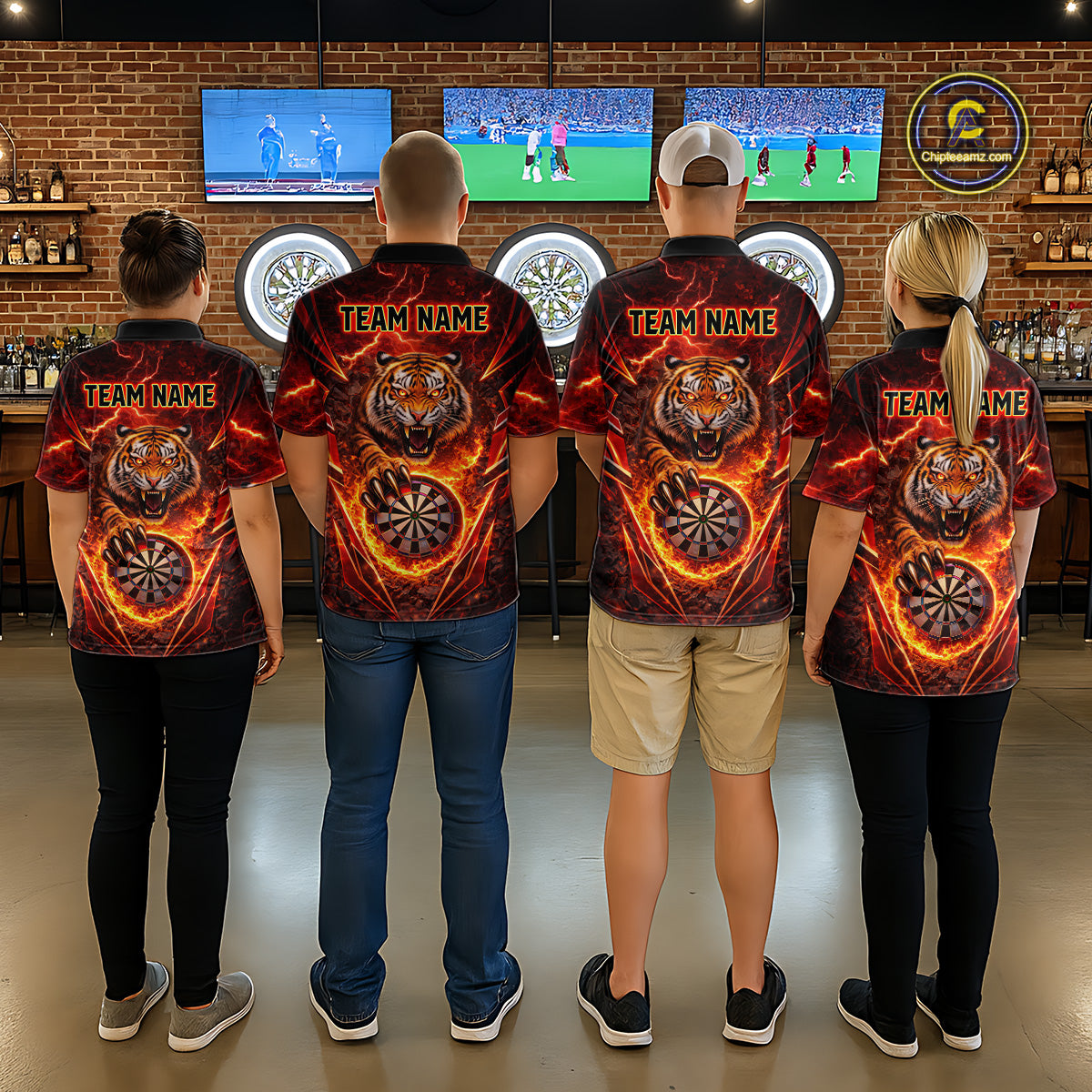 Red Flaming Tiger Thunder Dartboard Men Darts Polo Shirt Custom Funny Darts Team Jersey NYN2610