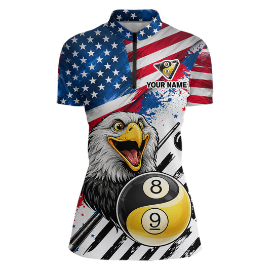 Splatter US Flag Yin And Yang 8 Ball & 9 Ball Women Billiard Shirt Custom Eagle Freedom Billiard Appeal NYN2767