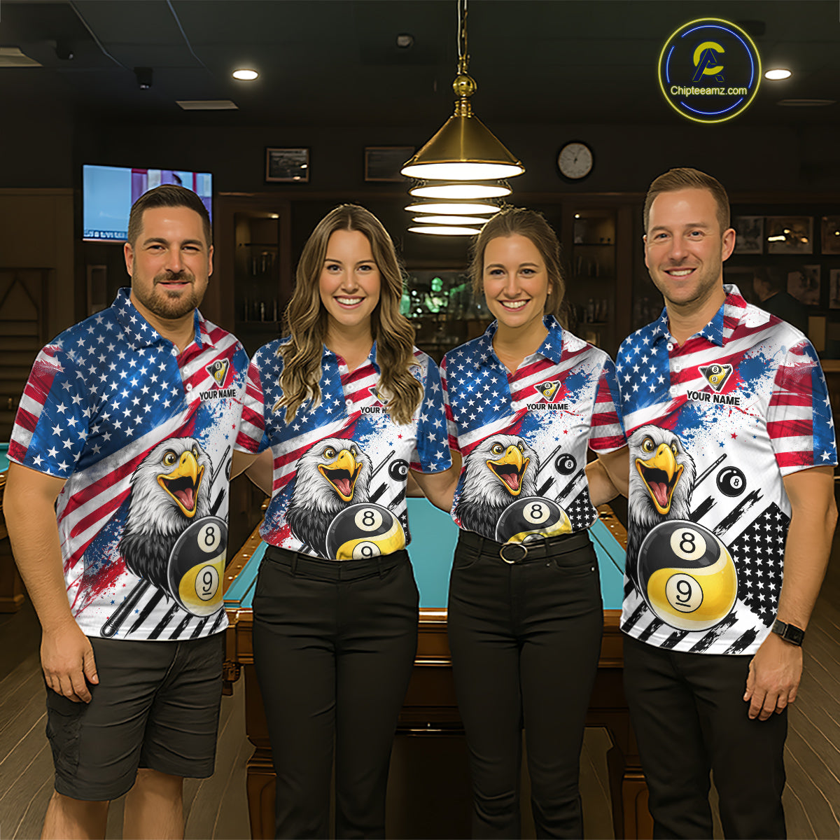 Splatter US Flag Yin And Yang 8 Ball & 9 Ball Men Billiard Shirt Custom Eagle Freedom Billiard Appeal NYN2767